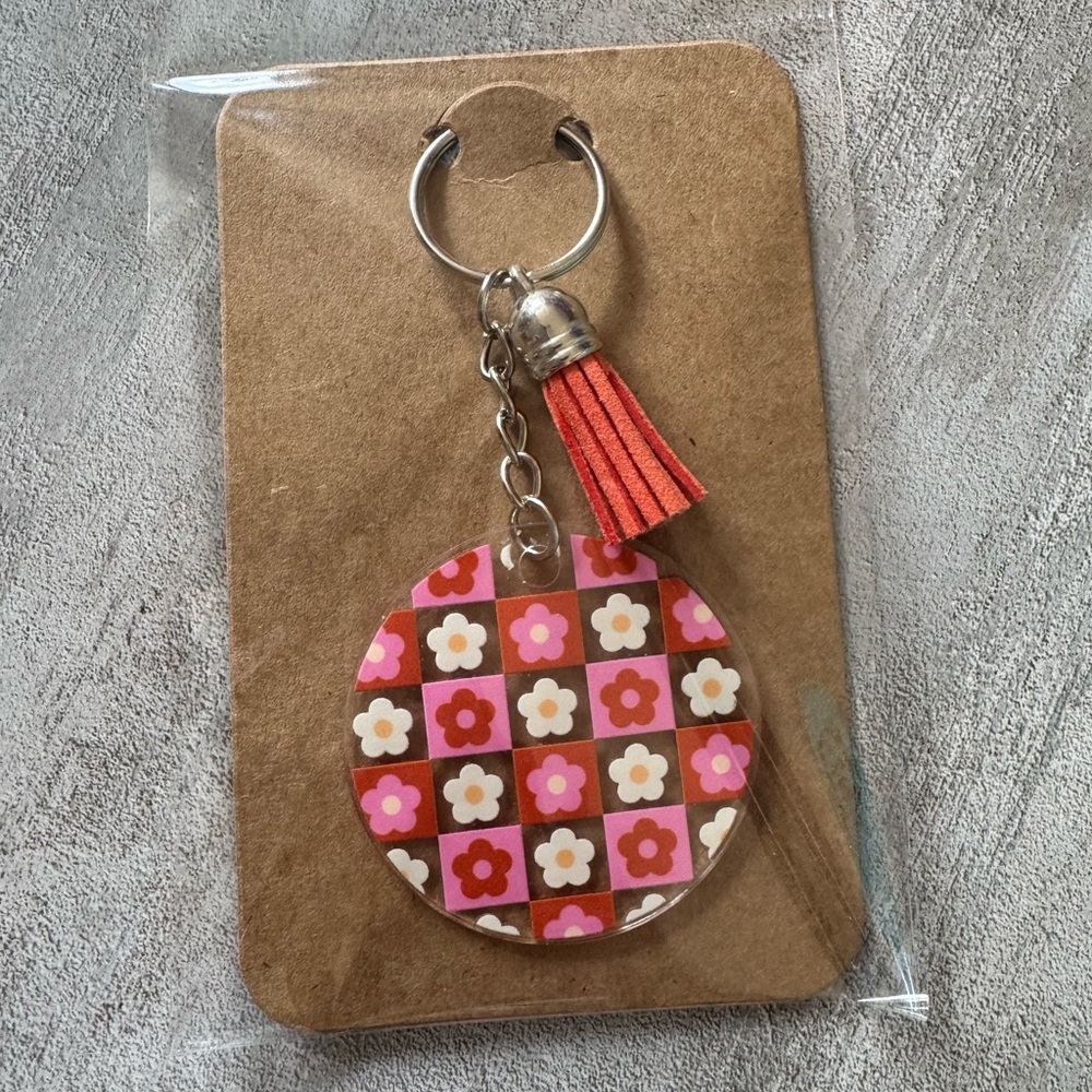 NWOT Handmade Floral Keychain with Tassel